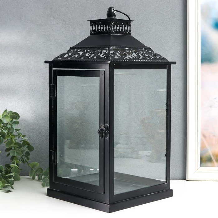 Подсвечник металл, стекло Подсвечник металл, стекло "Этна" чёрный набор 2 шт 19х19х39 см, 14х14х27 см