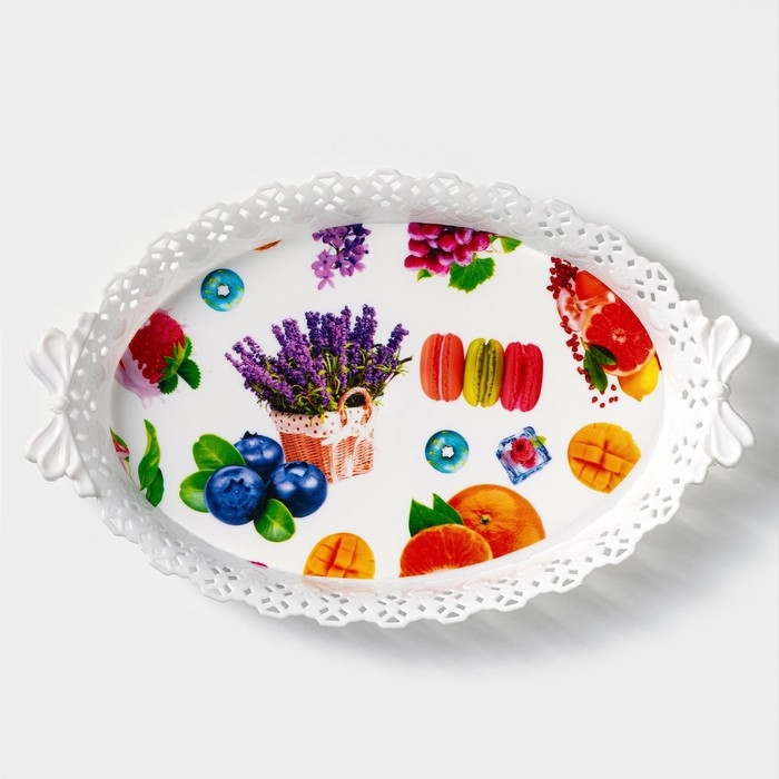 Поднос овальный Доляна «Пастораль», 36×22×5 см, цвет МИКС Поднос овальный Доляна «Пастораль», 36×22×5 см, цвет МИКС