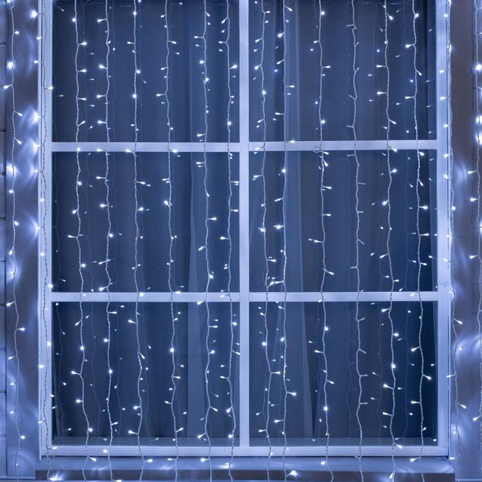 Гирлянда «Занавес» 2 × 6 м, IP44, УМС, белая нить, 1440 LED, свечение белое, 220 В