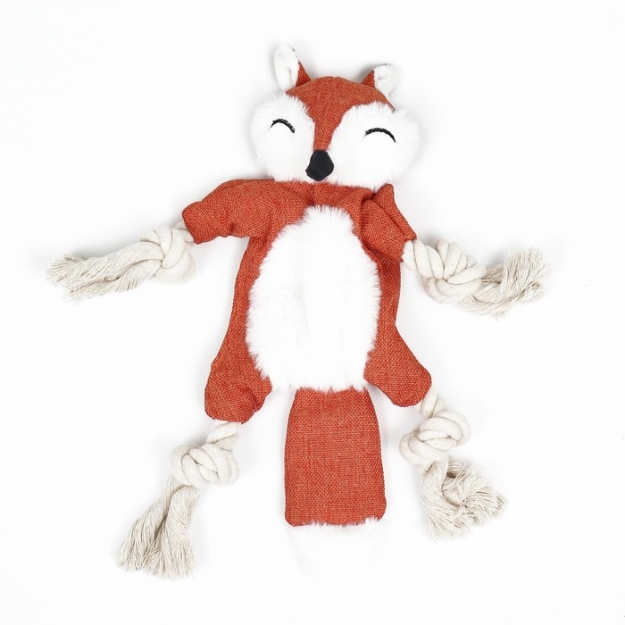 Игрушка текстильная с канатом  Игрушка текстильная с канатом "Лиса" с пищалкой, шуршащая, 26 х 28 см