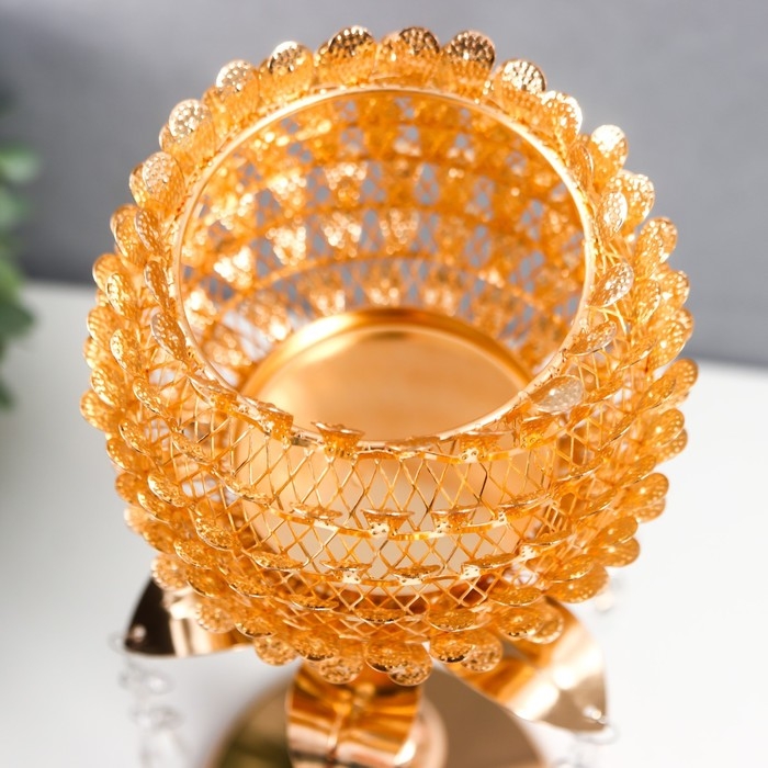 Подсвечник металл на 1 свечу "Цветок чешуйчатый" золото 32х11х11 см