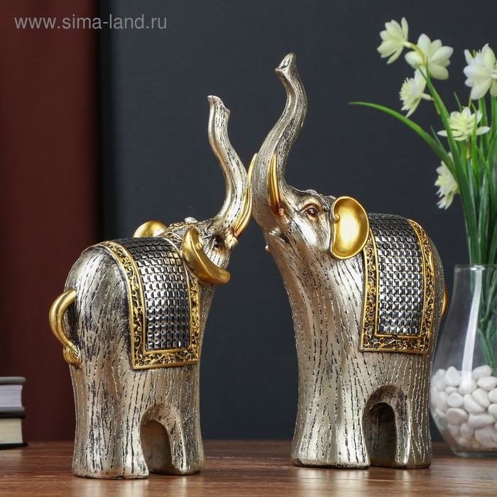 Сувенир полистоун Сувенир полистоун "Два слона с попоной-кальчугой" набор 2 шт 26,5х7,5х16,5 см