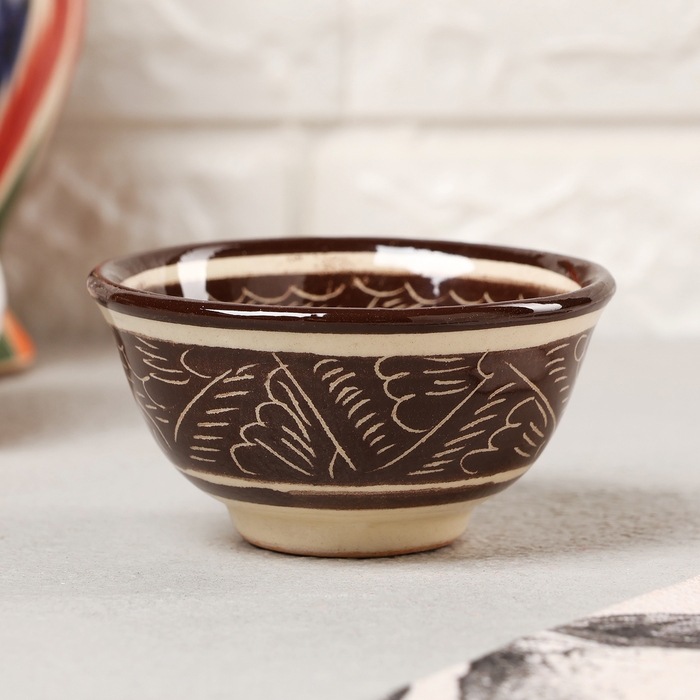 Пиала Риштанская керамика Пиала Риштанская керамика "Узоры", 8,5 см, малая коньячная, коричневая