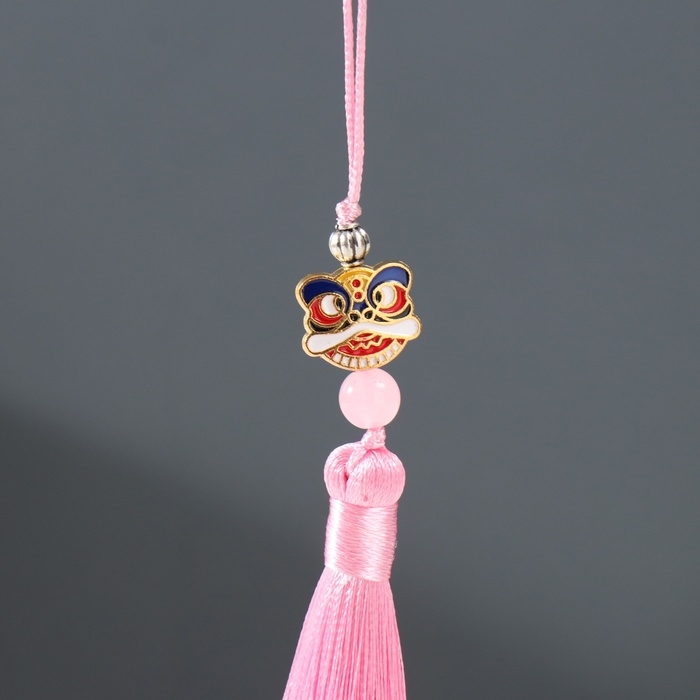 Подвеска текстиль, металл  Подвеска текстиль, металл "Китайский лев" розовая 1х1,2х10 см