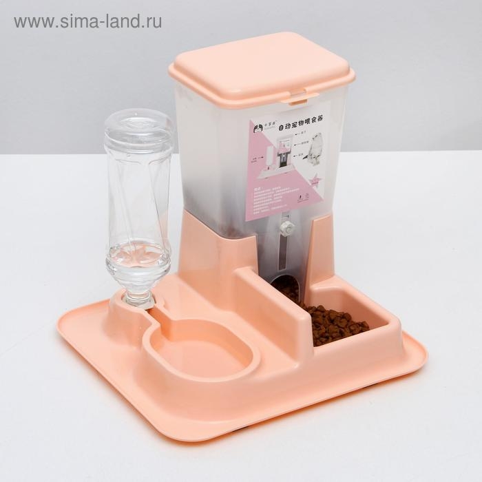 Комплекс: контейнер для корма 38х22х34 см (1,5 кг), съемная миска и поилка, персиковый Комплекс: контейнер для корма 38х22х34 см (1,5 кг), съемная миска и поилка, персиковый