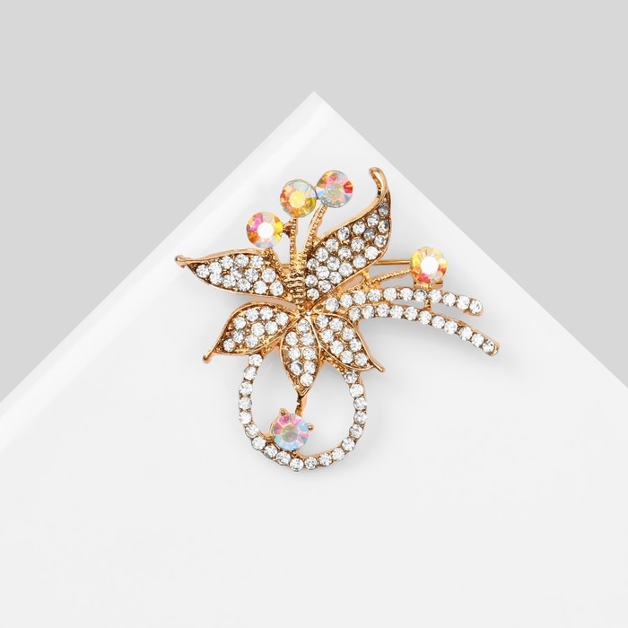 Брошь «Цветок» солнечный, цвет радужно-белый в золоте Брошь «Цветок» солнечный, цвет радужно-белый в золоте