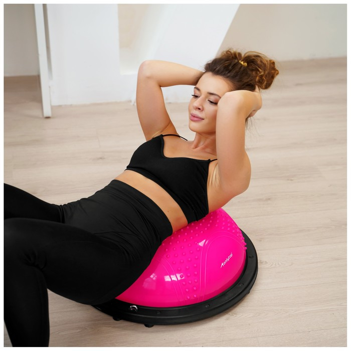 Полусфера BOSU гимнастическая ONLYTOP, массажная, с насосом, 55х25 см, цвет розовый Полусфера BOSU гимнастическая ONLYTOP, массажная, с насосом, 55х25 см, цвет розовый