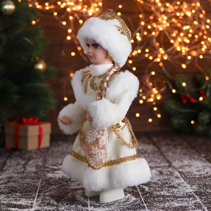 Снегурочка Снегурочка "В пышной шубке" с золотистыми украшениями, 14х30 см