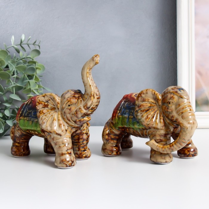 Сувенир керамика Сувенир керамика "Индийские слоны" набор 2 шт 8х14х10 см 7,5х14х14 см