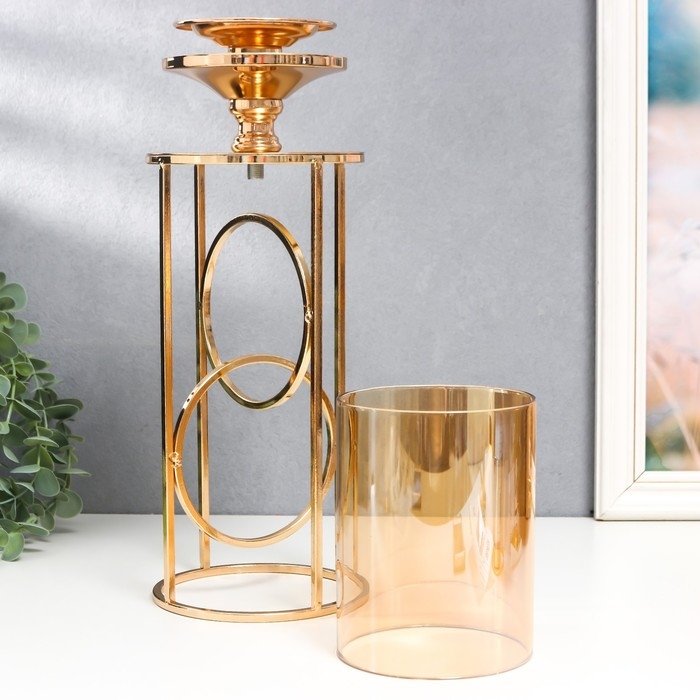 Подсвечник металл, стекло на 1 свечу Подсвечник металл, стекло на 1 свечу "Хемена" d-5 см, золото 12х12х42,5 см