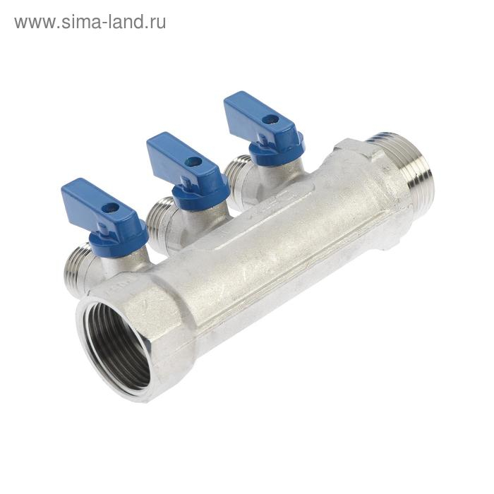 Коллектор Коллектор "СТМ", 1"х1/2", наружная резьба, 3 выхода, с шаровыми кранами, никелированный