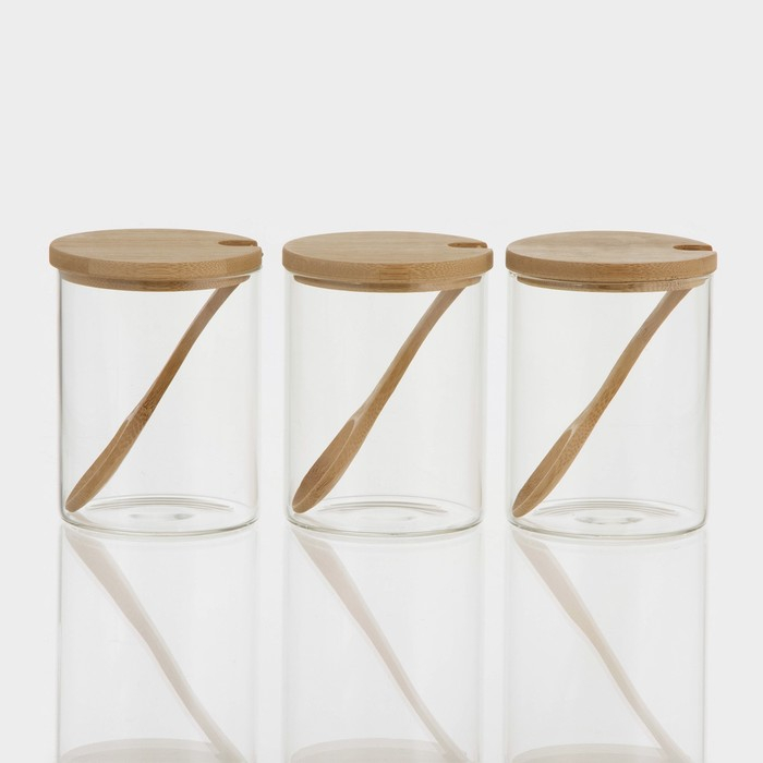 Банки стеклянные для хранения сыпучих продуктов «Эко», 450 мл, 3 шт, с бамбуковой крышкой Банки стеклянные для хранения сыпучих продуктов «Эко», 450 мл, 3 шт, с бамбуковой крышкой