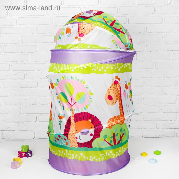 Корзина для игрушек на липучке большая  Корзина для игрушек на липучке большая "Джунгли" 60×60×80 см