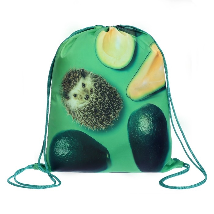 Мешок для обуви 420 х 340 мм, Calligrata МСО-5С, (мягкий полиэстер, плотность 210D),  Мешок для обуви 420 х 340 мм, Calligrata МСО-5С, (мягкий полиэстер, плотность 210D), "Ежик с Авокадо зеленое"