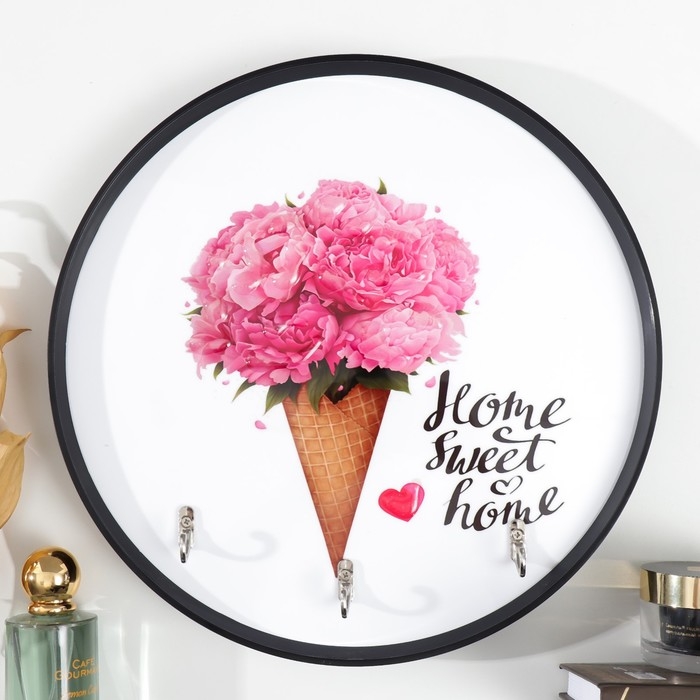 Крючки декоративные 3 крючка Крючки декоративные 3 крючка "Пионы в вафельном рожке" 30х30 см