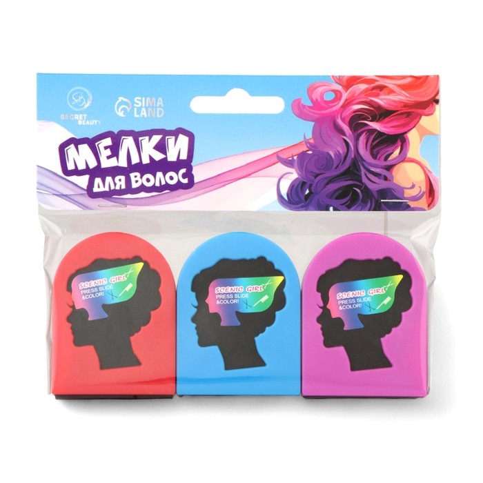 Мелок для волос с зажимом, набор 3 цвета Мелок для волос с зажимом, набор 3 цвета