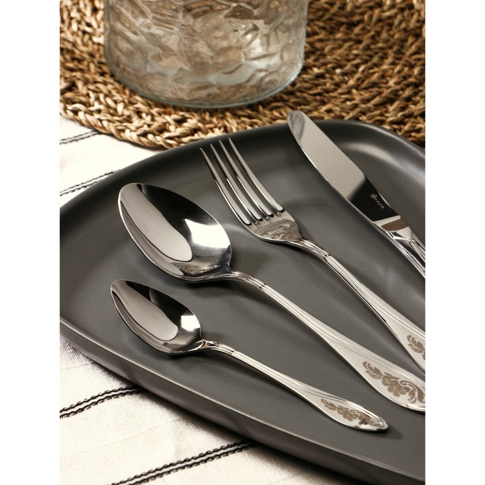 Набор столовый «Волна», 24 предмета, толщина 2 мм, ХР ПВХ, цвет серебряный Набор столовый «Волна», 24 предмета, толщина 2 мм, ХР ПВХ, цвет серебряный