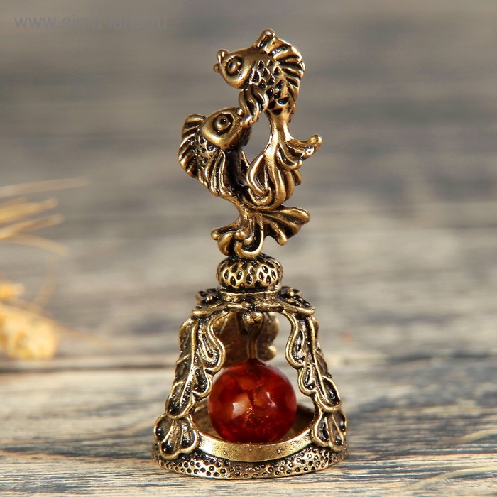 Колокольчик латунный  Колокольчик латунный "Знак зодиака. Рыбы", янтарь