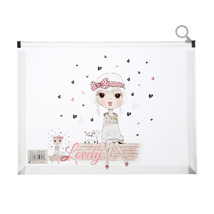 Папка-конверт на молнии формат А4, 180 мкр, прозрачная с рисунком Папка-конверт на молнии формат А4, 180 мкр, прозрачная с рисунком "Девочки", МИКС