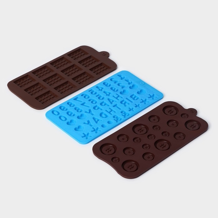 Набор форм для шоколада Доляна, 3 шт, силикон, 21×12 см, цвет МИКС Набор форм для шоколада Доляна, 3 шт, силикон, 21×12 см, цвет МИКС