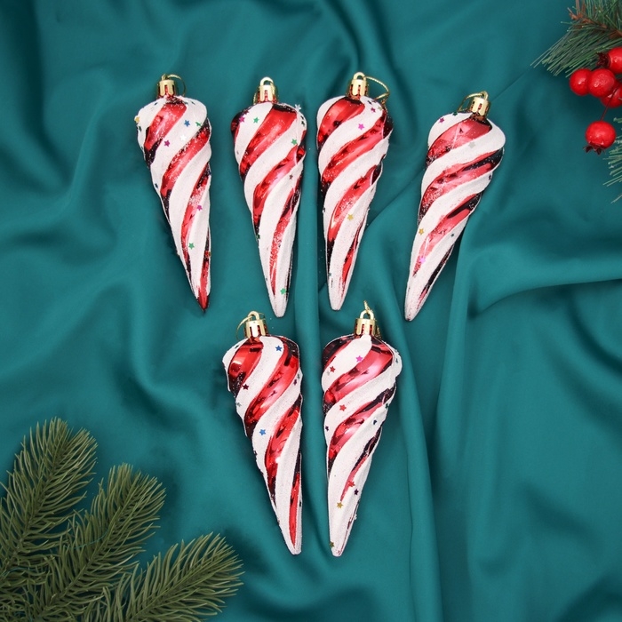Украшение ёлочное Украшение ёлочное "Сосулька полосатая витая" (набор 6 шт) 12х4 см, красно-белый