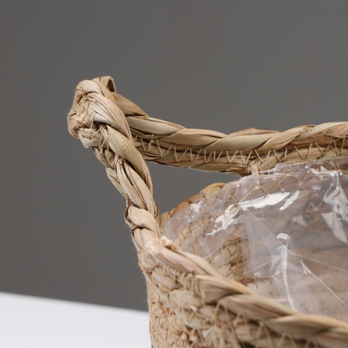 Кашпо плетеное  Кашпо плетеное "Танзания" с ручкой, 21,5х21,5х18,8 см, натуральный, белый