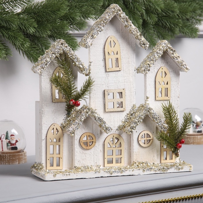 Фигура деревянная Фигура деревянная "Хижина", 28х29х7 см, 10 LED, батарейки AAx2 (не в комплекте), свечение теплое белое