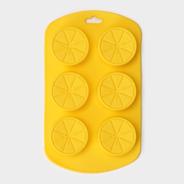 Форма для выпечки Доляна «Цитрус», силикон, 19×11×1,5 см, 6 ячеек (d=4 см), цвет жёлтый Форма для выпечки Доляна «Цитрус», силикон, 19×11×1,5 см, 6 ячеек (d=4 см), цвет жёлтый