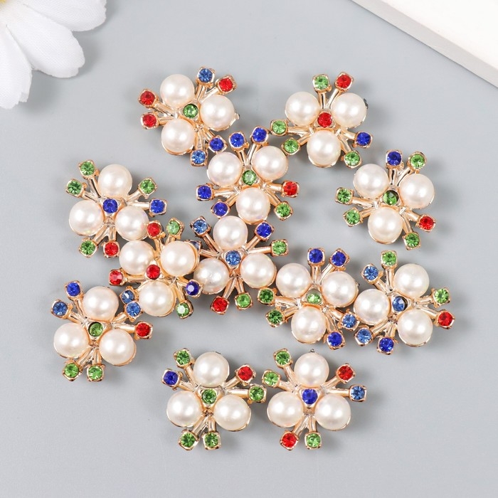 Декор для творчества пластик Декор для творчества пластик "3 жемчужины с цветными стразами" набор 12 шт 2х2 см