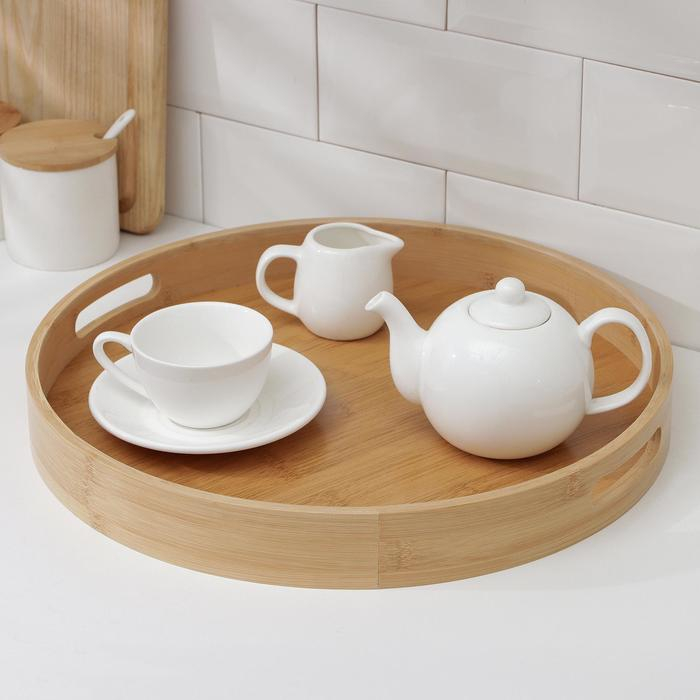 Поднос с ручками Доляна Striata, d=40 см, бамбук Поднос с ручками Доляна Striata, d=40 см, бамбук