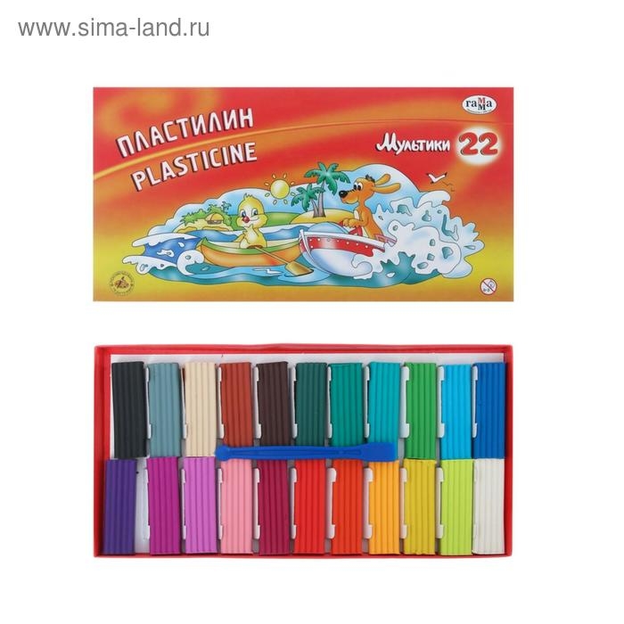 Пластилин 22 цвета 440 г, Пластилин 22 цвета 440 г, "Гамма" "Мультики", со стеком