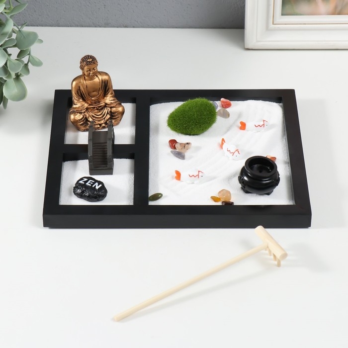 Сад камней Дзен  Сад камней Дзен "Будда и рыбки" белый песок 1,2х21,5х17,5 см