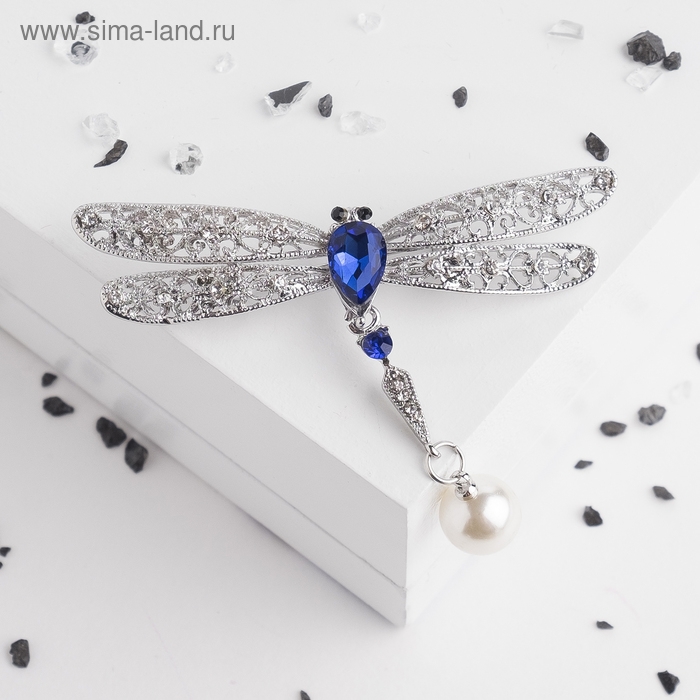 Брошь «Стрекоза» хвостик подвижный, цвет бело-синий в серебре Брошь «Стрекоза» хвостик подвижный, цвет бело-синий в серебре
