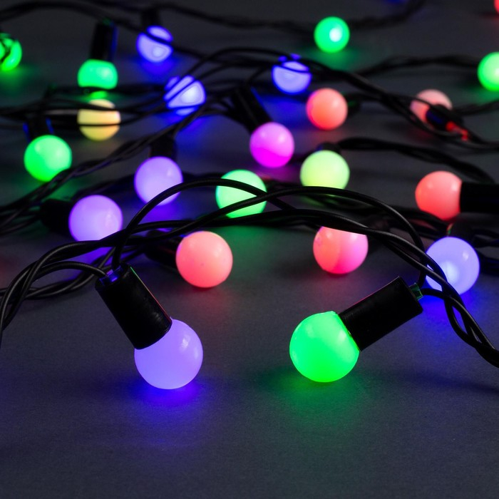 Гирлянда «Нить» 10 м с насадками «Шарики 1.5 см», IP44, тёмная нить, 100 LED, свечение мульти (RG/RB), мигание, 220 В Гирлянда «Нить» 10 м с насадками «Шарики 1.5 см», IP44, тёмная нить, 100 LED, свечение мульти (RG/RB), мигание, 220 В