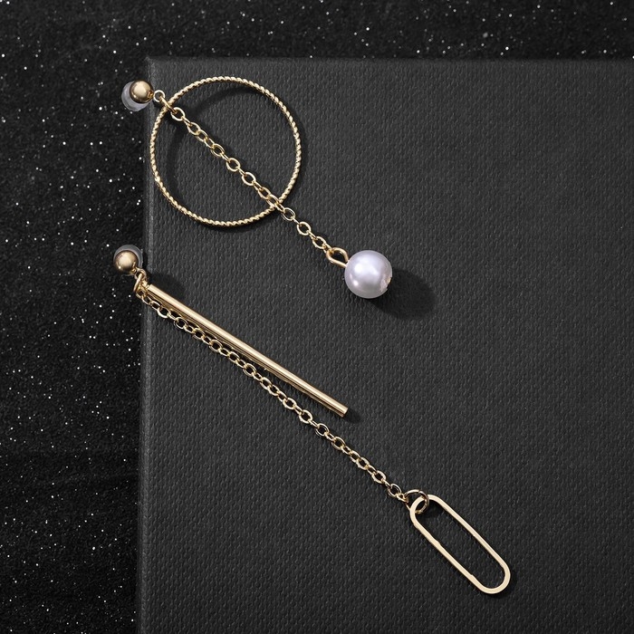 Серьги с жемчугом Серьги с жемчугом "Разноуровневые" круг с палкой, цвет белый в золоте