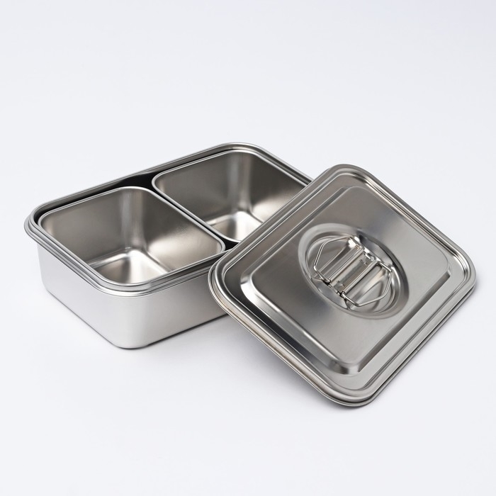 Контейнер для еды из нержавеющей стали 2 секции, 23&times;15,5&times;7, с крышкой
