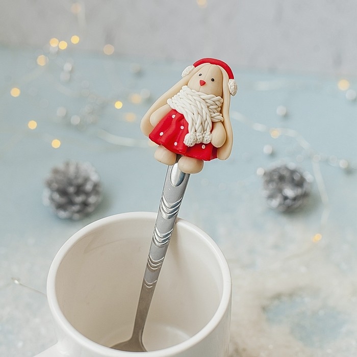 Ложка для декора полимерной глиной «Новый год! Зайка в шарфике», новогодний набор для творчества Ложка для декора полимерной глиной «Новый год! Зайка в шарфике», новогодний набор для творчества