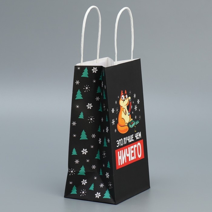 Пакет подарочный новогодний крафтовый «Ничего», 12 х 21 х 9 см, Новый год Пакет подарочный новогодний крафтовый «Ничего», 12 х 21 х 9 см, Новый год