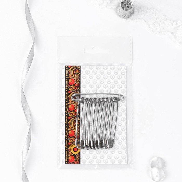 Булавки английские, 55 мм, 10 шт, цвет никель Булавки английские, 55 мм, 10 шт, цвет никель