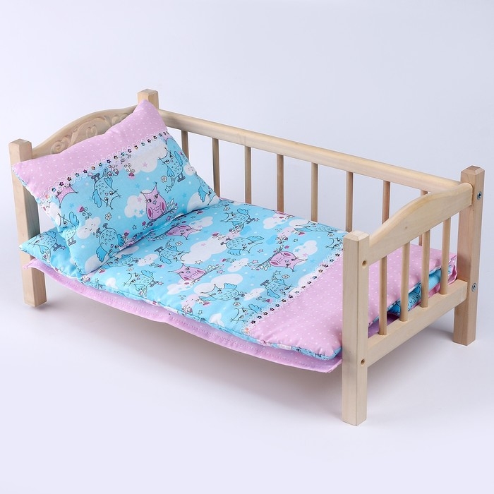 Кукольное постельное Кукольное постельное"Совята в облаках с розов,"х/б,простынь 46*36,одеяло,46*36,подушка 23*17