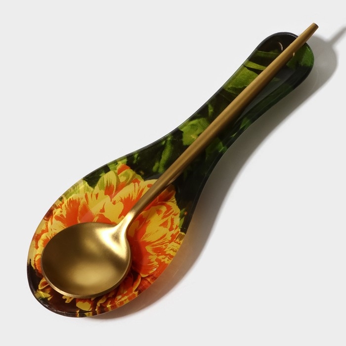 Подставка стеклянная под ложку Доляна «Хризантема», 21×7,5×1,4 см Подставка стеклянная под ложку Доляна «Хризантема», 21×7,5×1,4 см