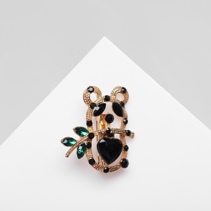 Брошь «Пандочка» контур, цвет чёрно-зелёный в золоте Брошь «Пандочка» контур, цвет чёрно-зелёный в золоте