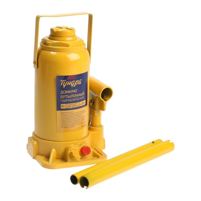 Домкрат бутылочный гидравлический ТУНДРА, второй клапан, подъем/подхват 425/225 мм, 16 т Домкрат бутылочный гидравлический ТУНДРА, второй клапан, подъем/подхват 425/225 мм, 16 т