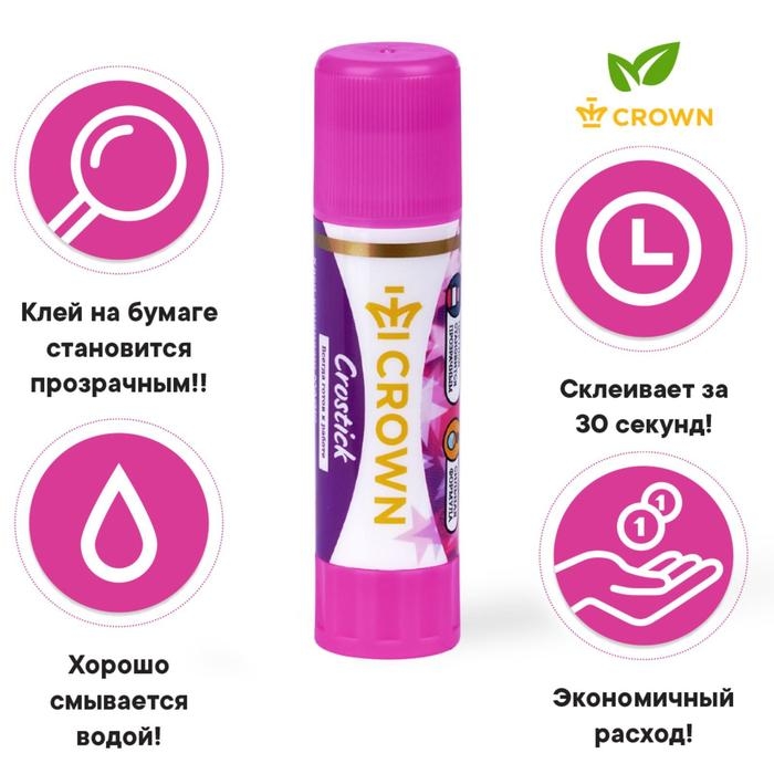Клeй-карандаш 8 гр, Crown Magic PVP, с цветным индикатором Клeй-карандаш 8 гр, Crown Magic PVP, с цветным индикатором