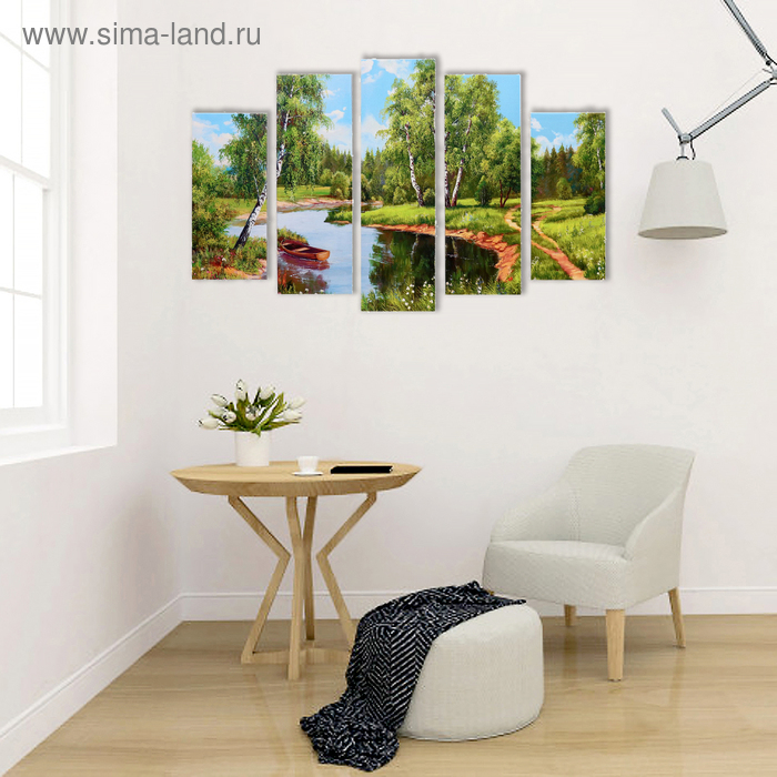 Модульная картина  Модульная картина "Берёзы у реки" (2-23х52; 2-24х70; 1-24х80) 120х80см