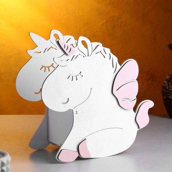 Кашпо деревянное для цветов и подарков  Кашпо деревянное для цветов и подарков "Единорог", розовое, 23х11х23 см