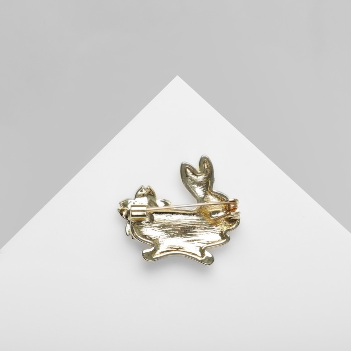Брошь «Зайчонок», цвет бело-розовый в золоте Брошь «Зайчонок», цвет бело-розовый в золоте