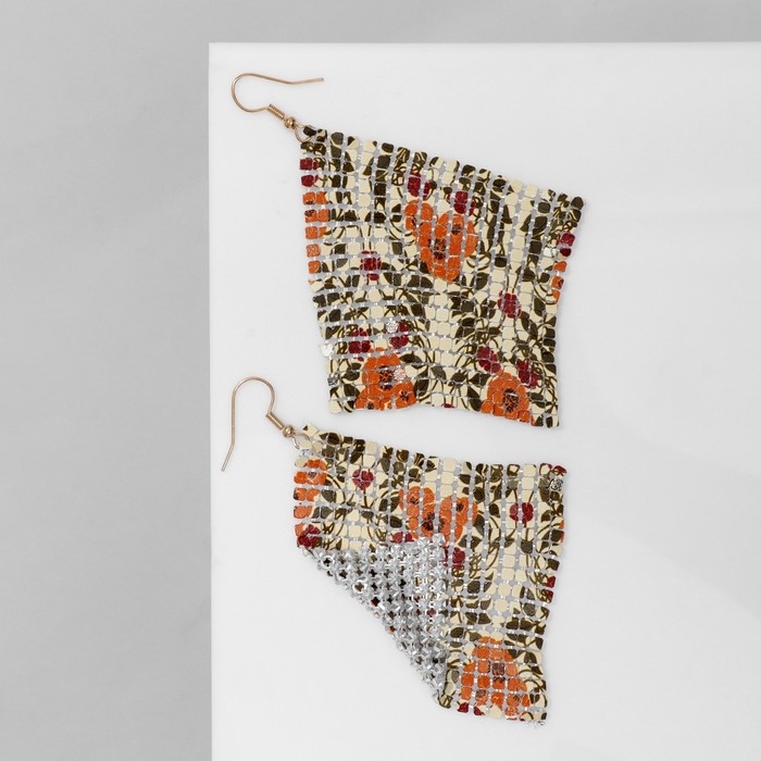 Серьги висячие «Ромб» кольчуга, цветочная поляна, цветные, 9 см Серьги висячие «Ромб» кольчуга, цветочная поляна, цветные, 9 см