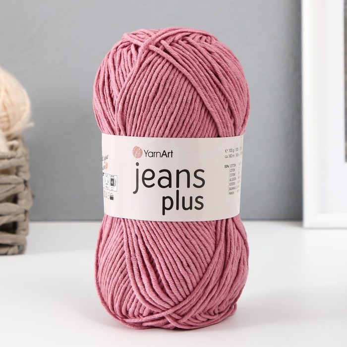 Пряжа Пряжа "Jeans plus" 55% хлопок, 45% акрил 160м/100гр (65 пыльная роза)