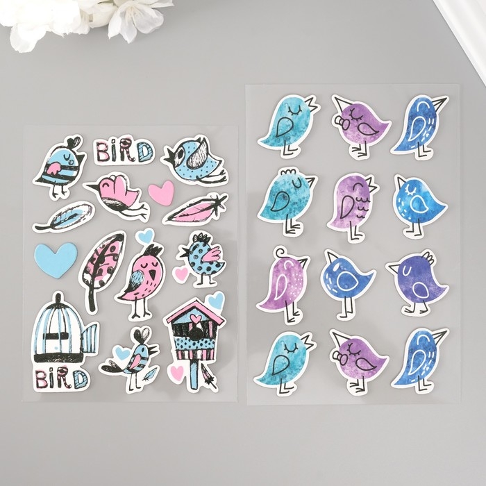 Наклейки для творчества Наклейки для творчества "Птички" набор 2 листа 22х12,5 см